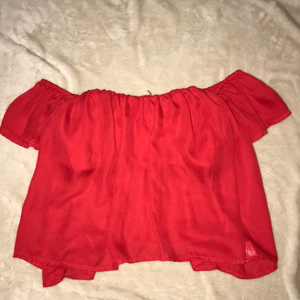 Red off the shoulder crop top